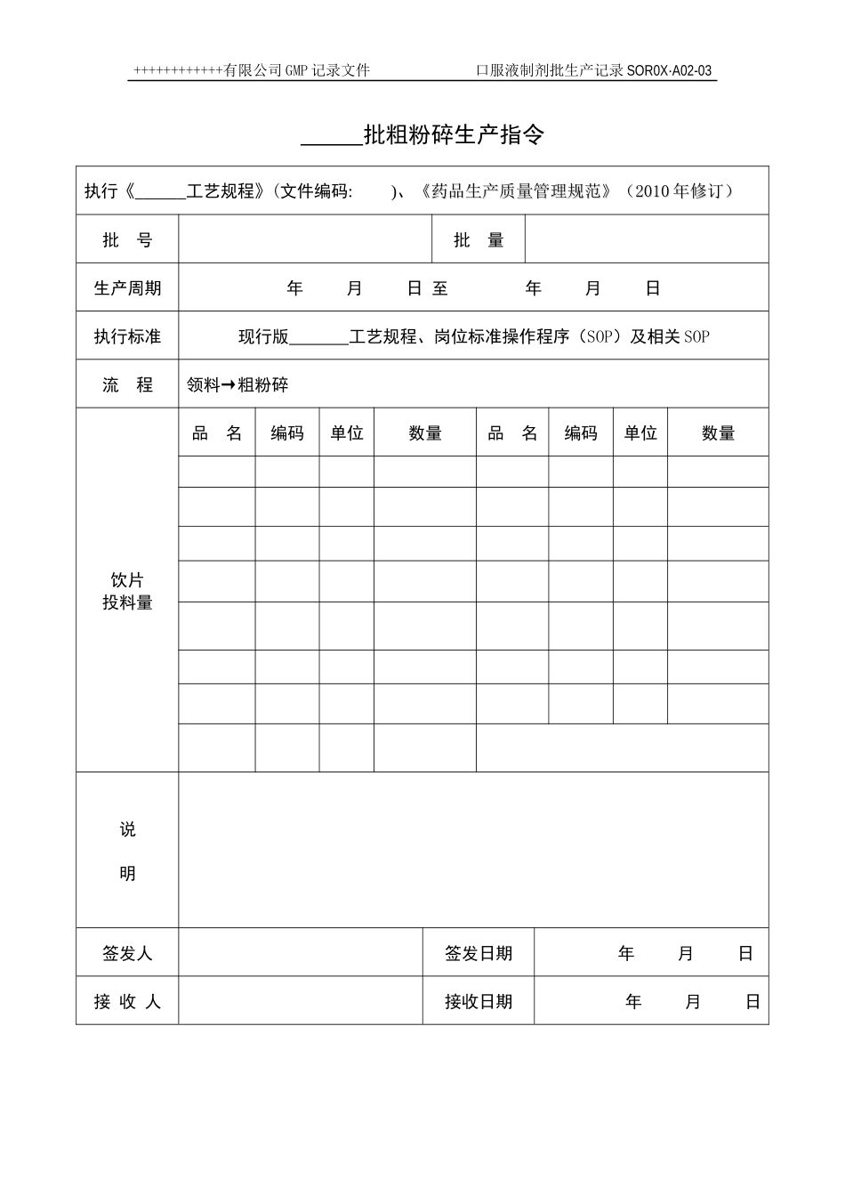 XXXX版GMP口服液制剂全套批生产记录_第3页