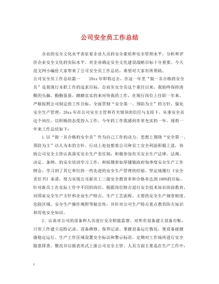公司安全员工作总结