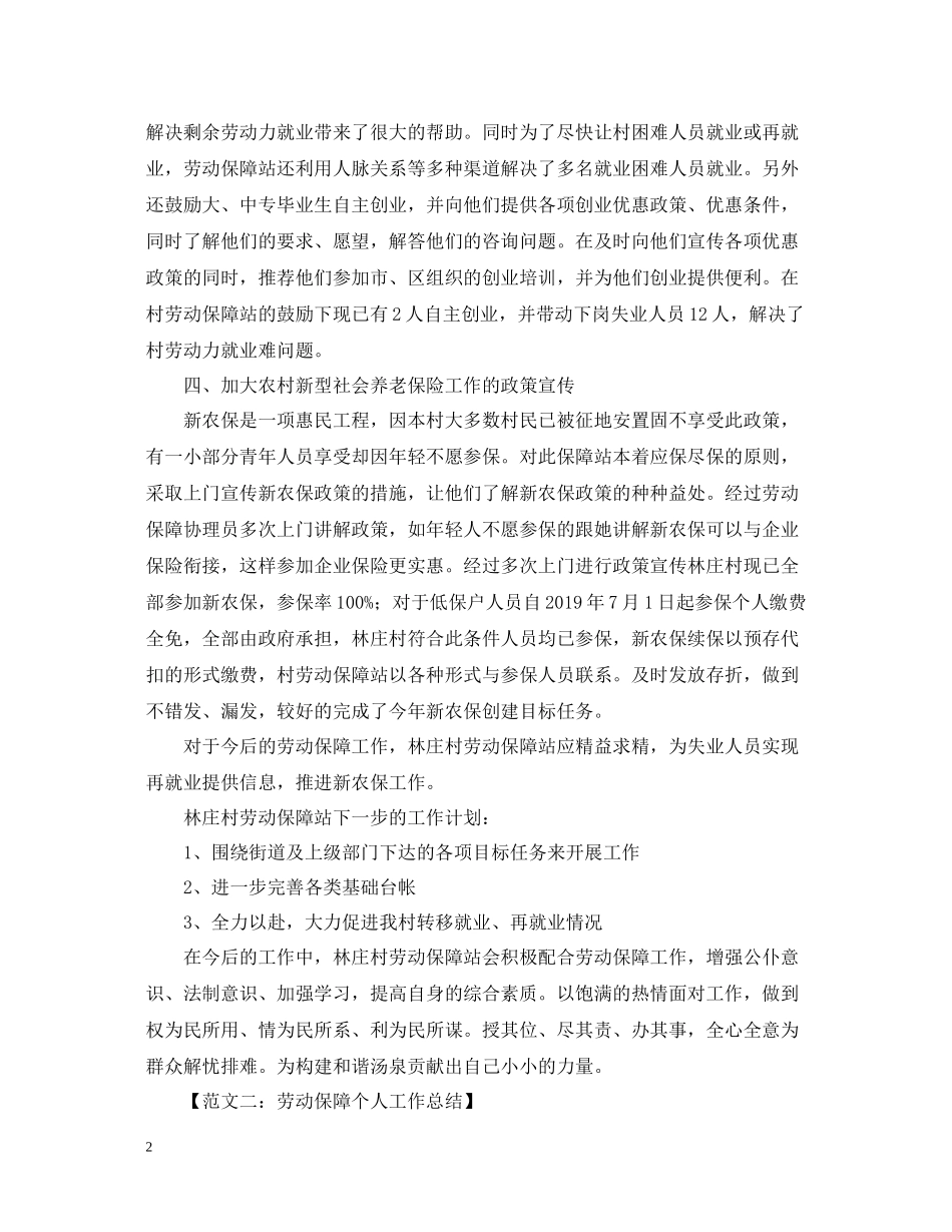 关于劳动保障个人工作总结范文_第2页