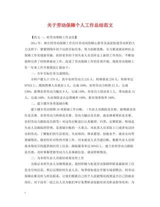 关于劳动保障个人工作总结范文