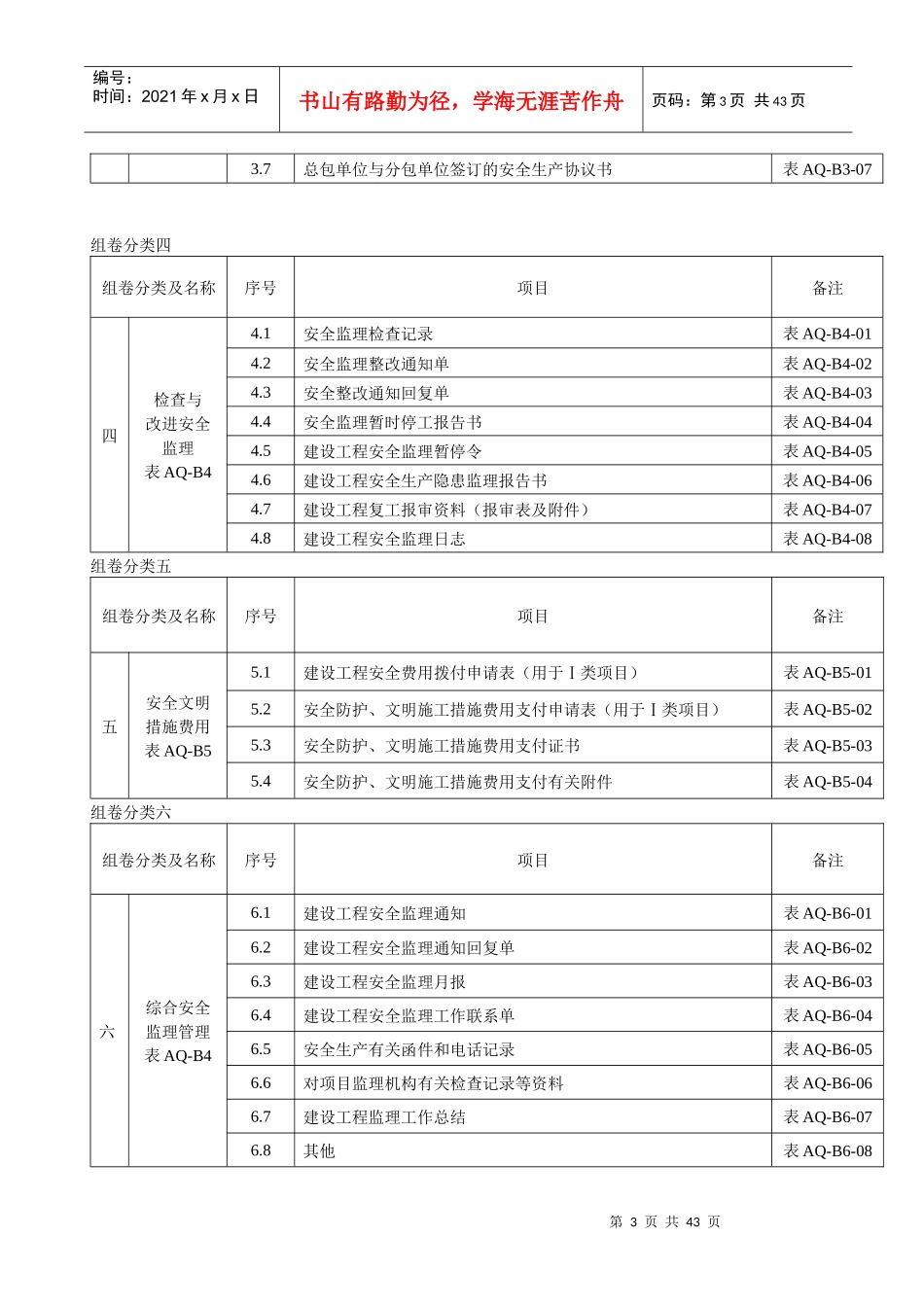 监理单位工程项目安全生产标准化监理资料组卷分类表_第3页