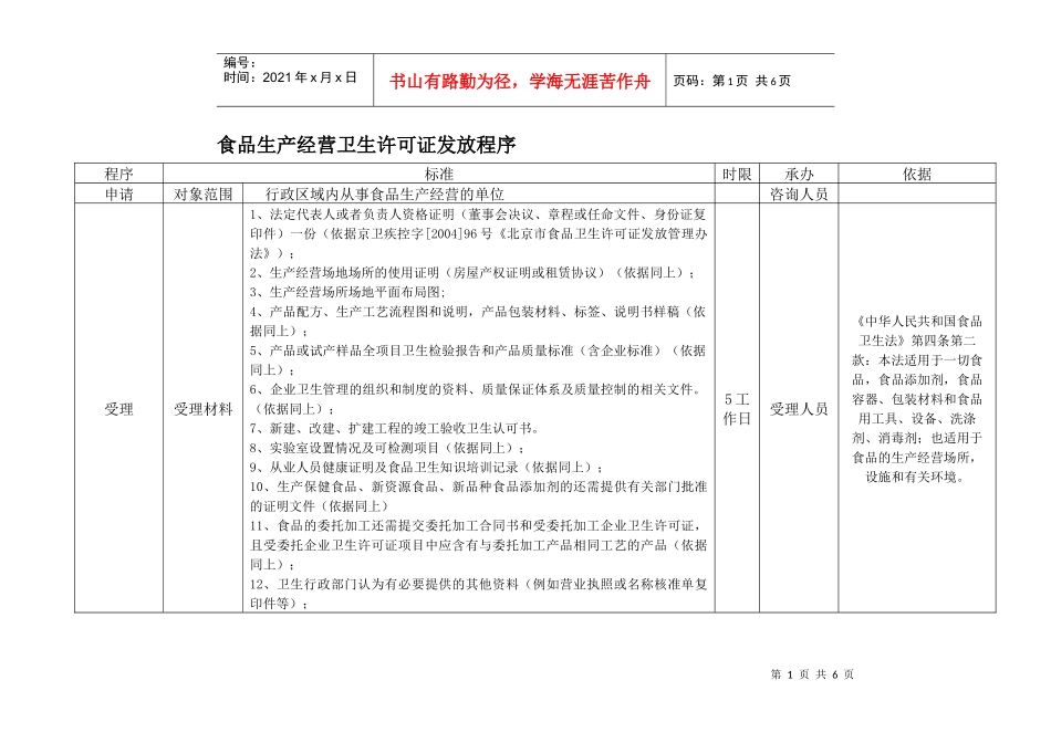 食品生产经营卫生许可证发放程序_第1页