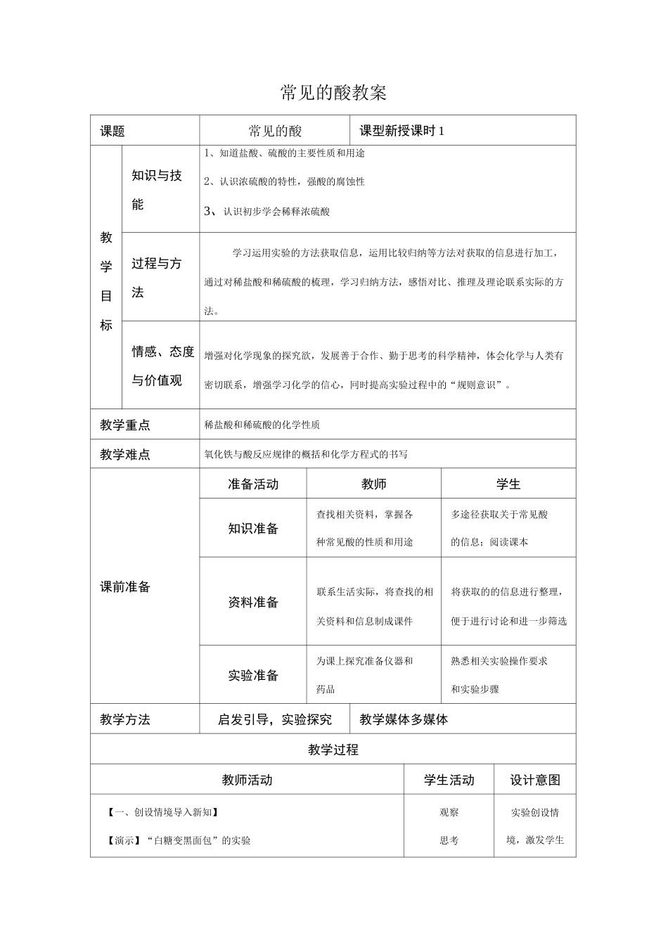 常见的酸 优质课 教案_第1页