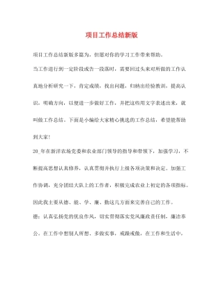 项目工作总结新版