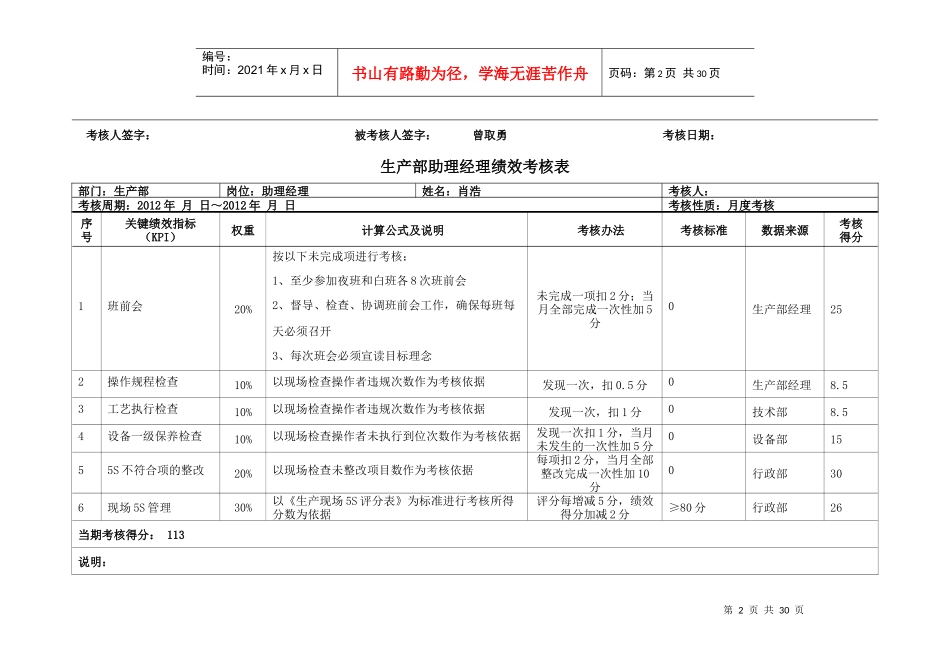 生产部经理绩效考核表_第2页