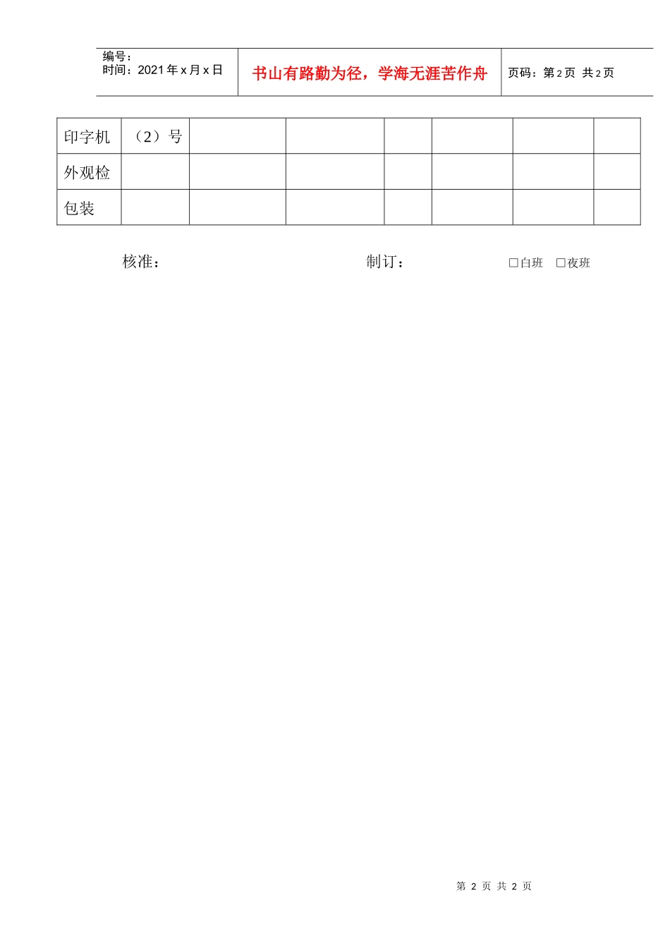 各机台每日生产状况调查表_第2页