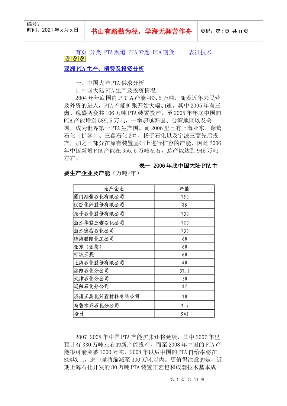 亚洲PTA生产销售_第1页
