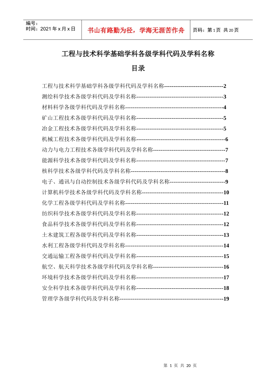 工程与技术科学基础学科各级学科代码及学科名称_第1页