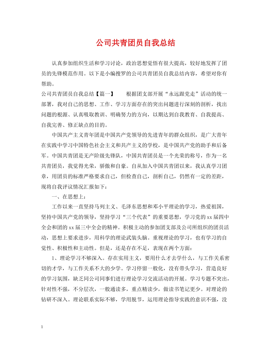 公司共青团员自我总结_第1页