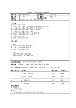 服装生产部经理职务说明书