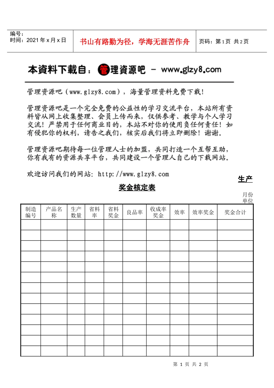 生产奖金核定表_第1页