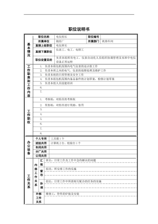 烧结厂电仪组长岗位说明书