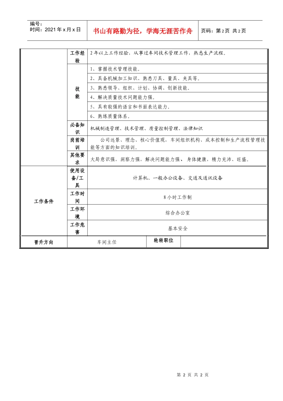 车间技术副主任职位说明书_第2页