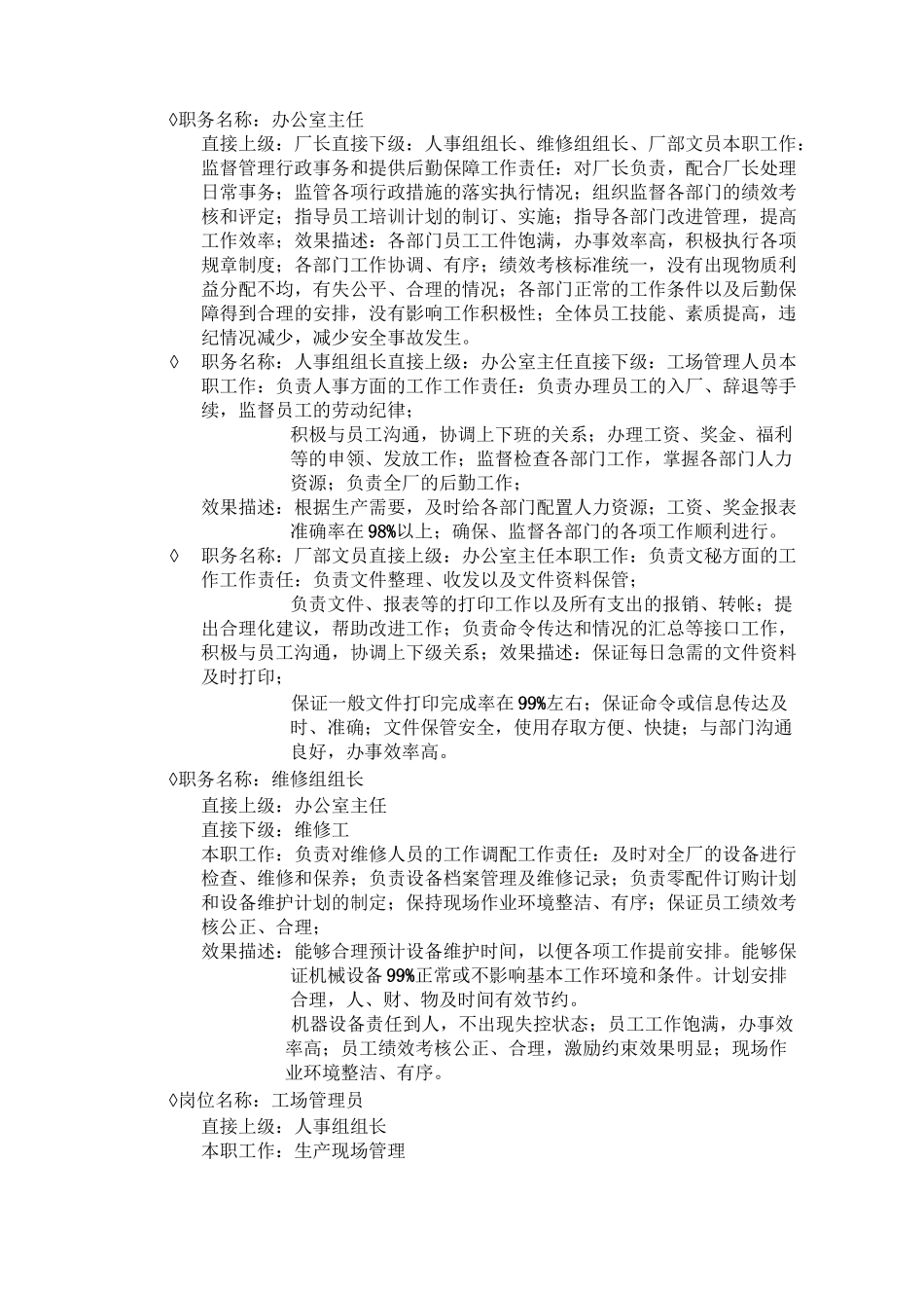 塑料厂各部门岗位描述与效果描述_第2页