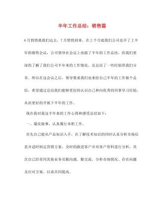 半年工作总结销售篇