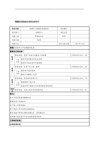 航材院熔铸中心精整发货组组长职务说明书