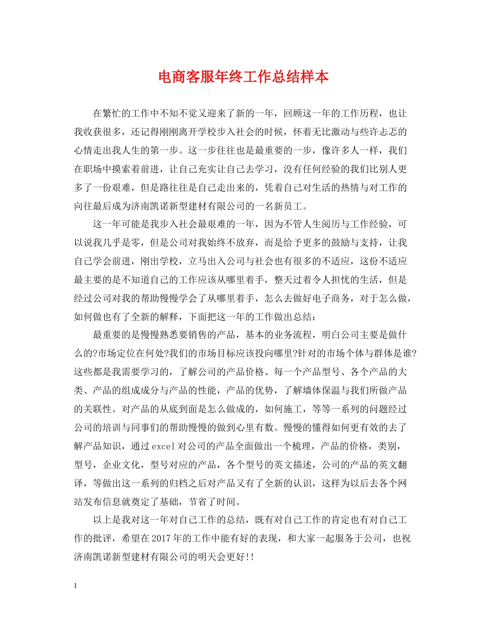 电商客服年终工作总结样本_第1页