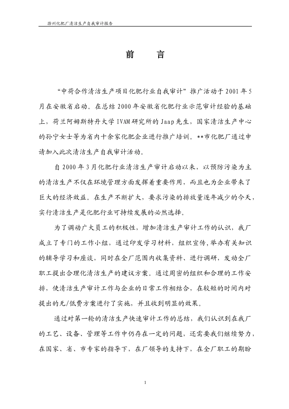 化肥厂清洁生产审计报告_第1页