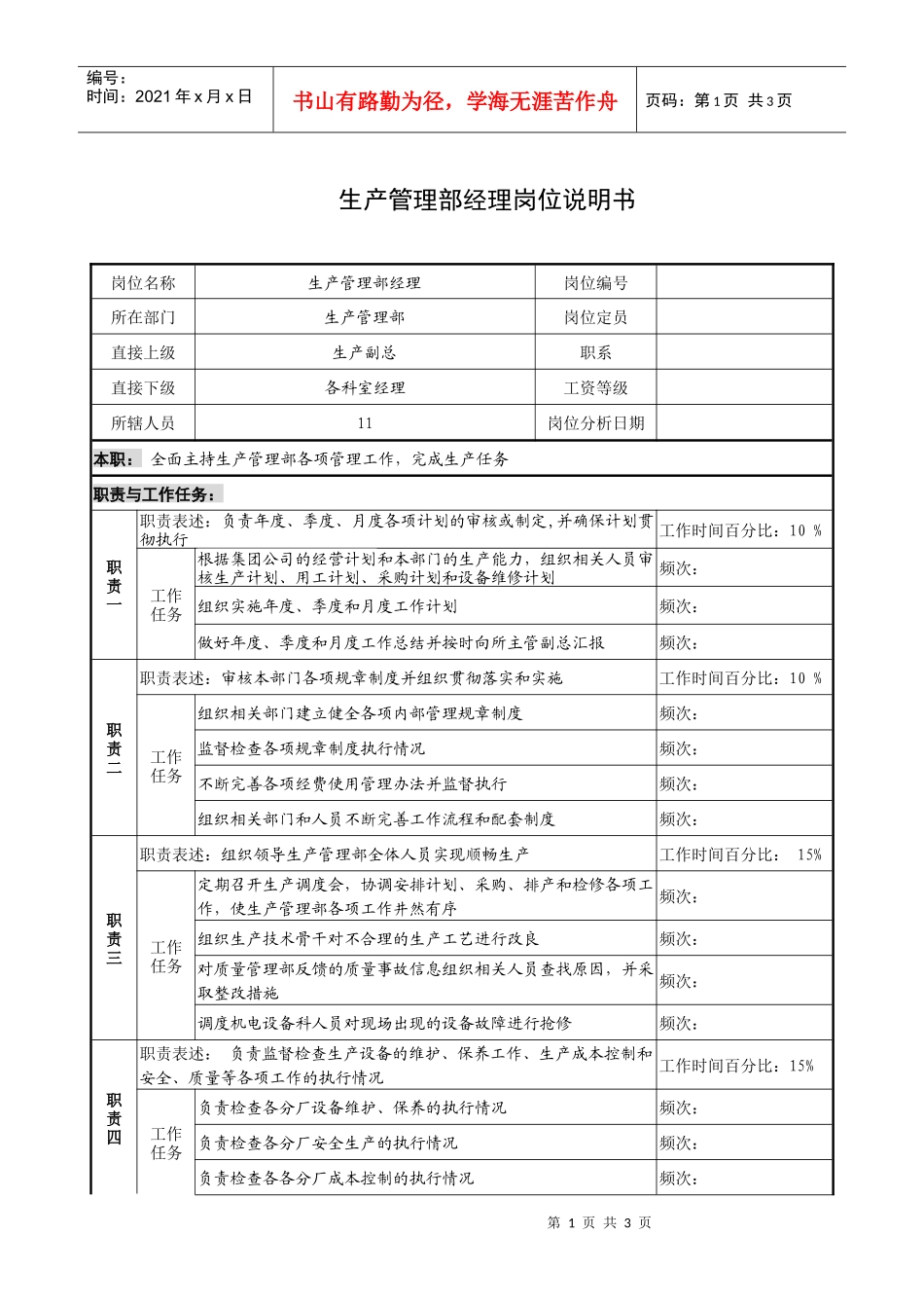 制鞋企业生产管理部经理岗位说明书_第1页