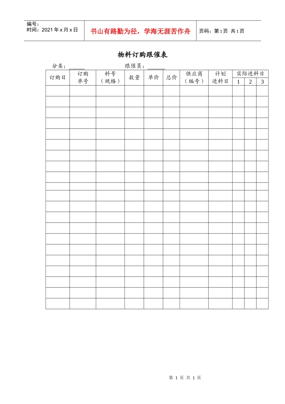物料订购跟催表_第1页
