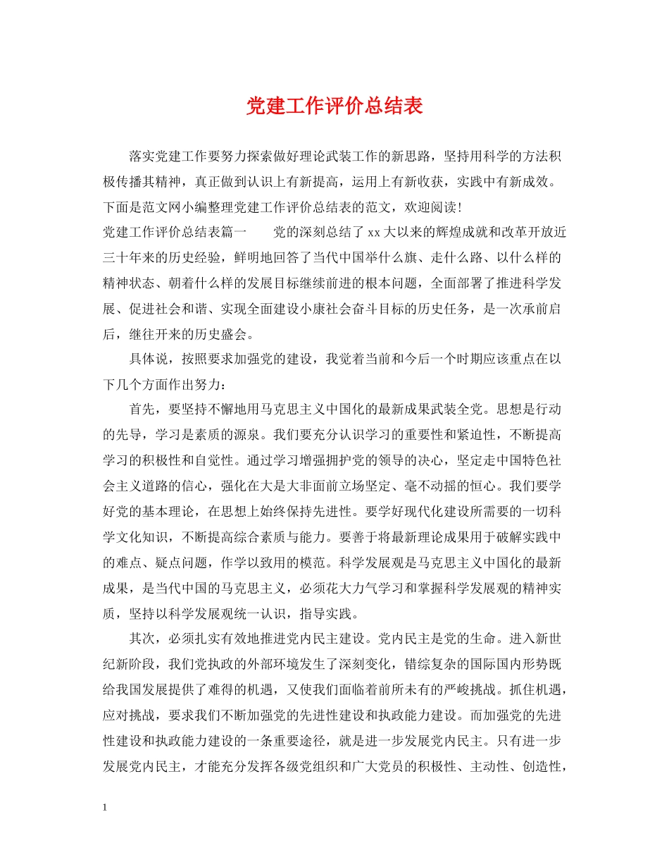 党建工作评价总结表_第1页