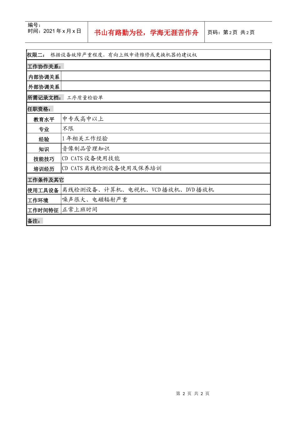 某知名光电企业复制车间检测员岗位说明书_第2页