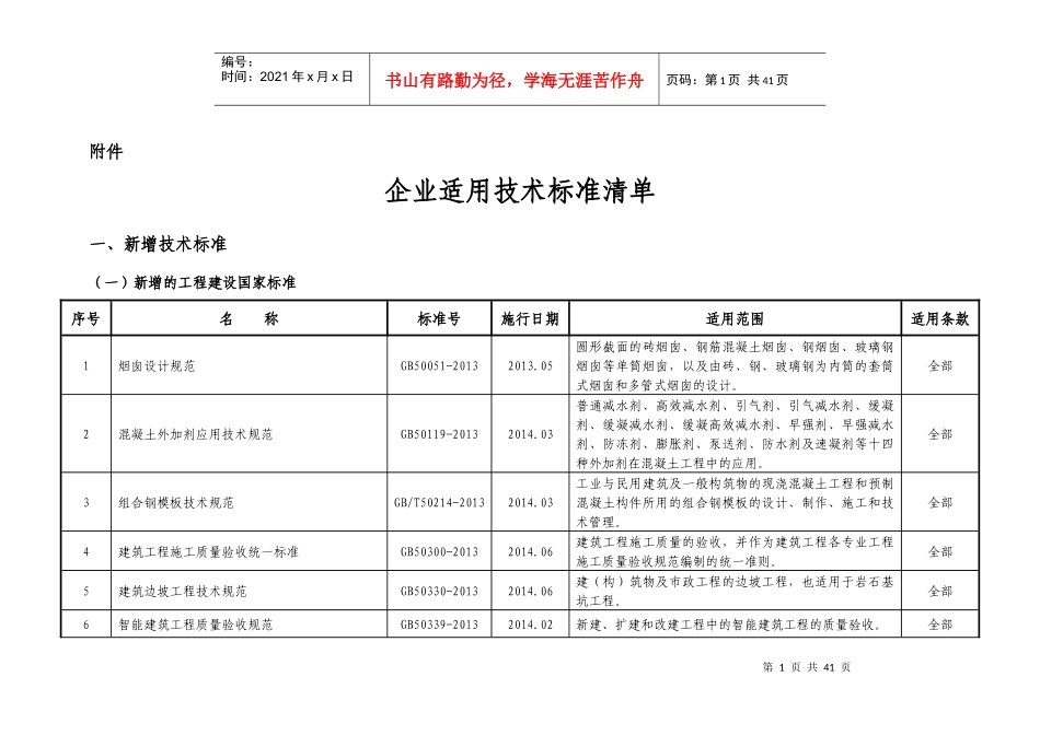 企业适用技术标准清单(XXXX年度)_第1页