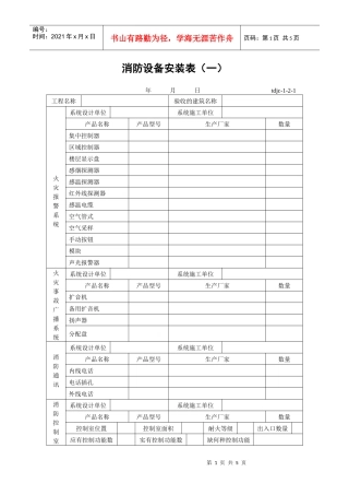 消防设备安装表（一）