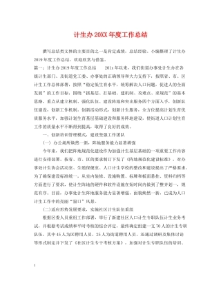 计生办度工作总结