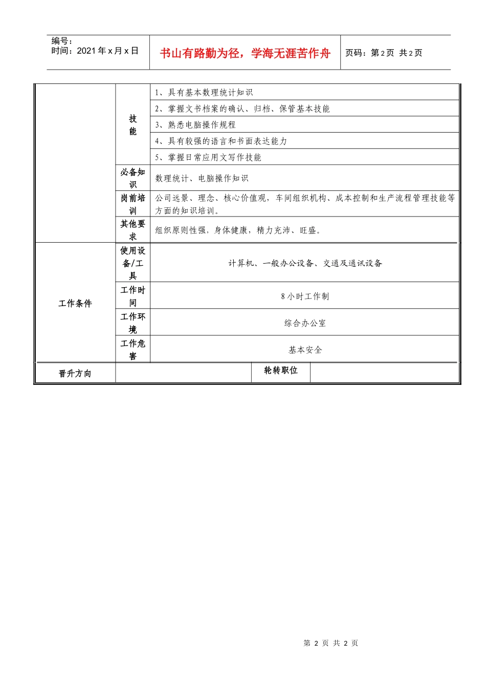 车间统计员职位说明书_第2页