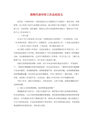 销售代表年终工作总结范文