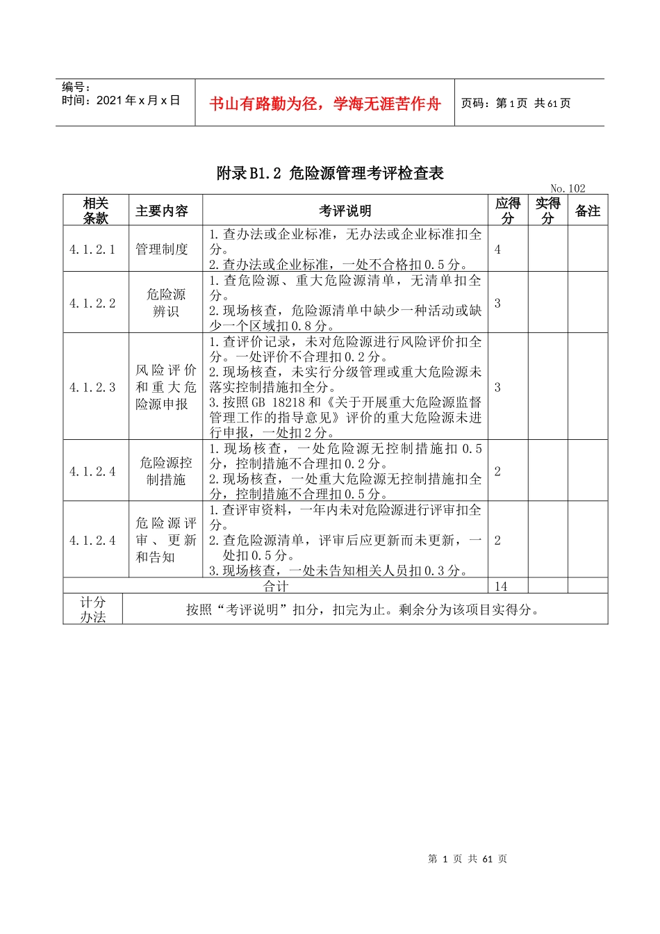 XXXX年国家机械制造企业安全生产标准化考评检查表_第2页