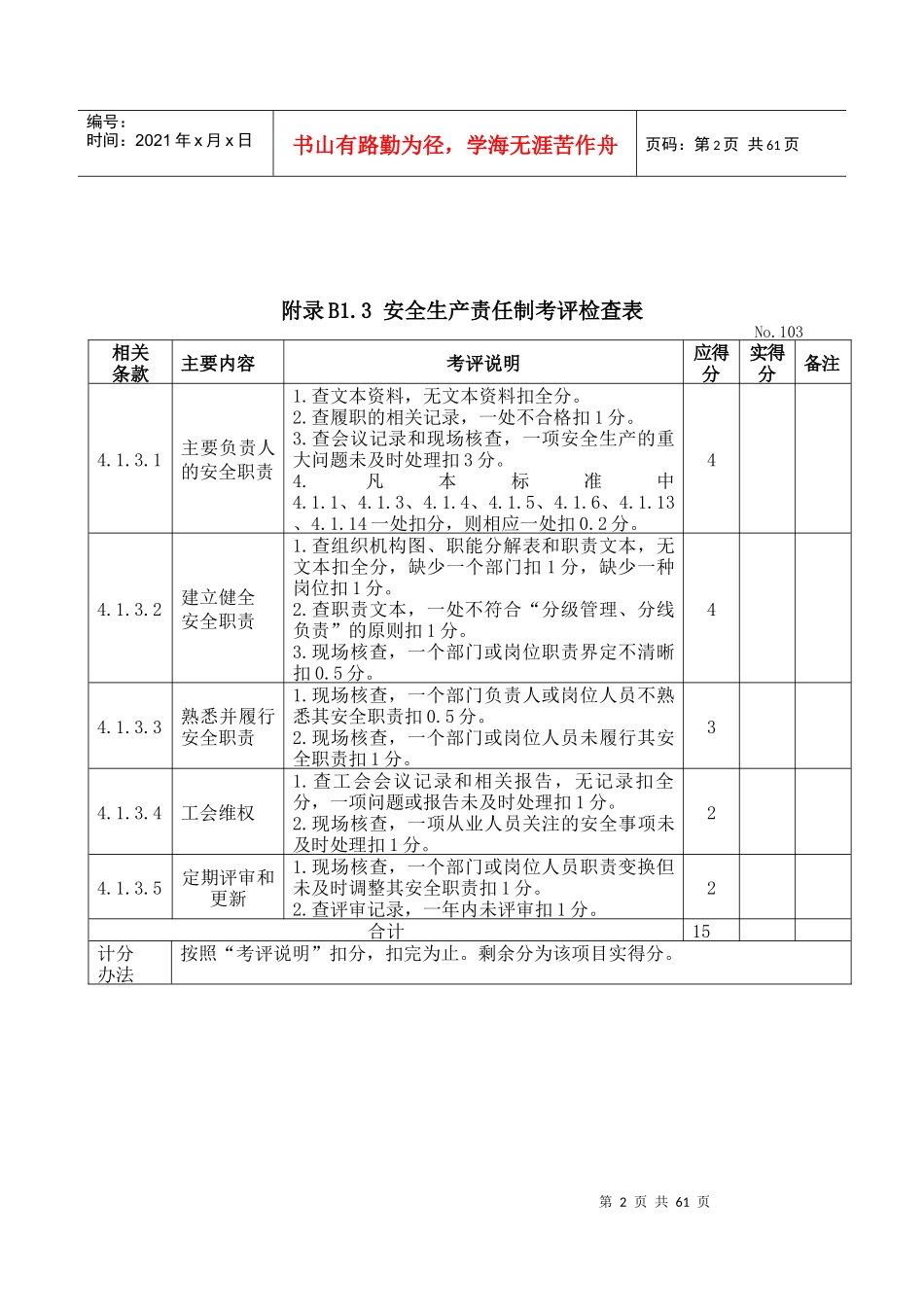 XXXX年国家机械制造企业安全生产标准化考评检查表_第3页