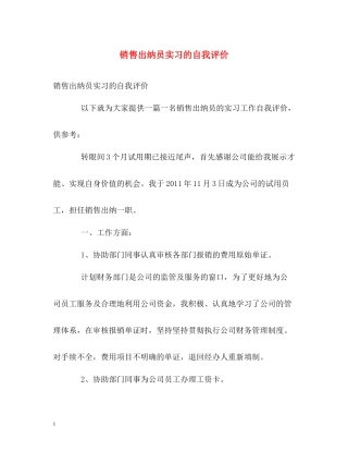 销售出纳员实习的自我评价