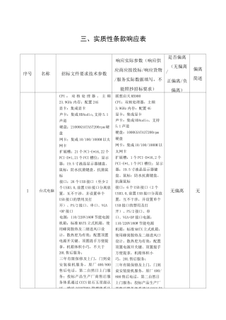 实质性条款响应表