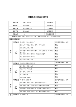 河北纪元光电公司生产部复制车间主任岗位说明书