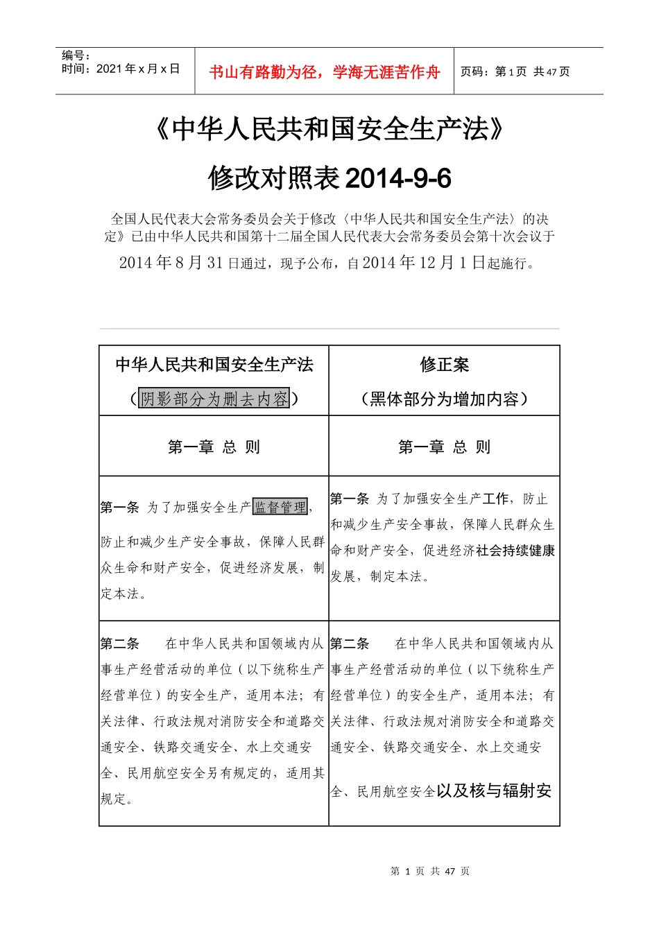 安全生产法新旧对照_第1页