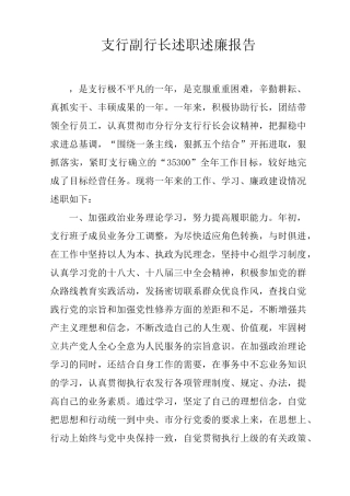 支行副行长述职述廉报告