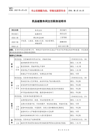 民品板散车间主任职务说明书