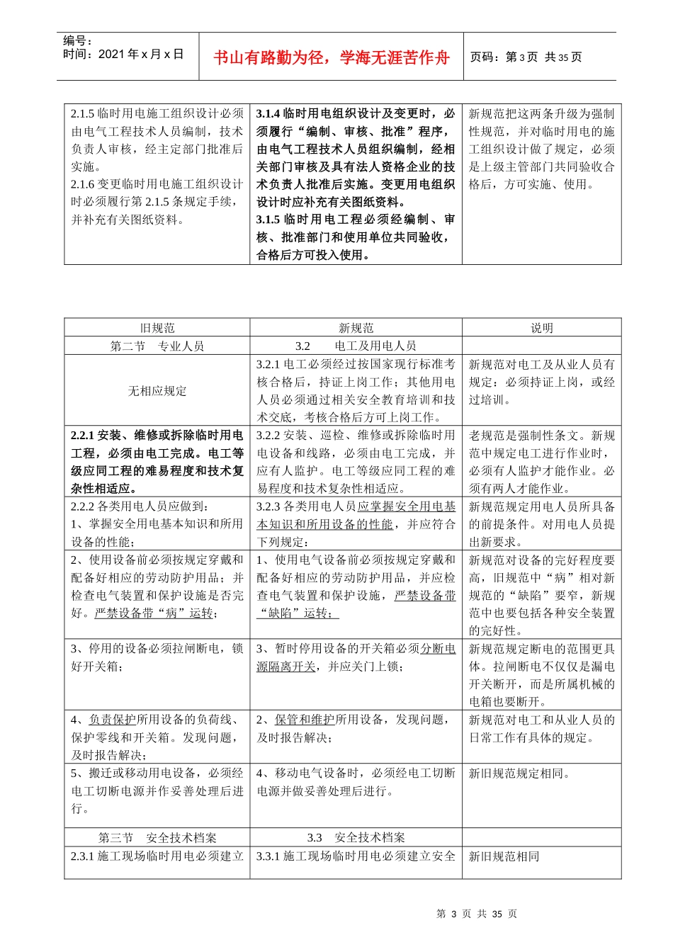 新旧施工现场临时用电安全技术规范对照表_第3页