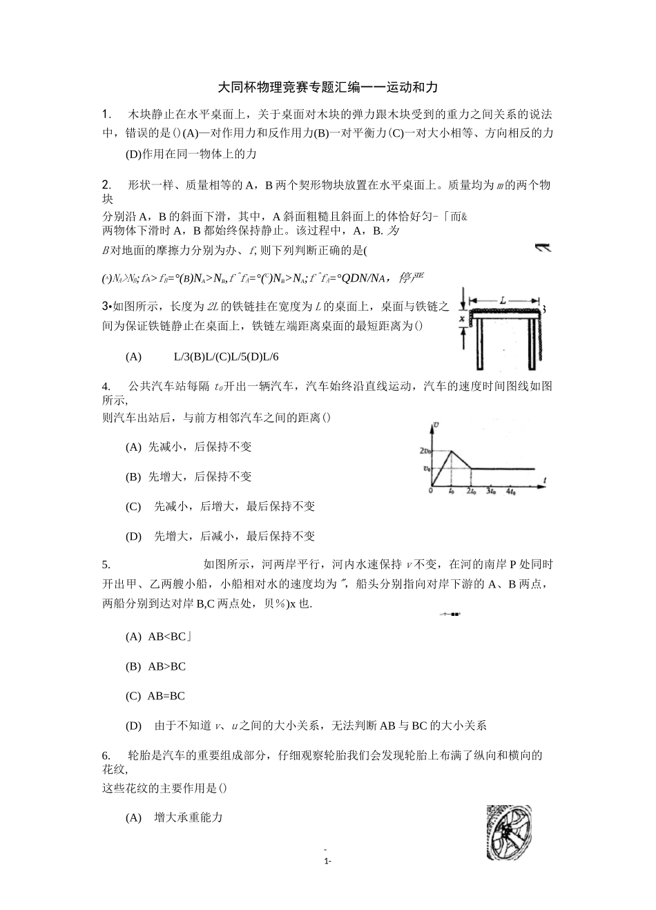 大同杯汇编——运动和力_第1页