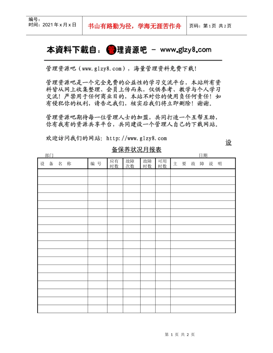 设备保养状况月报表_第1页