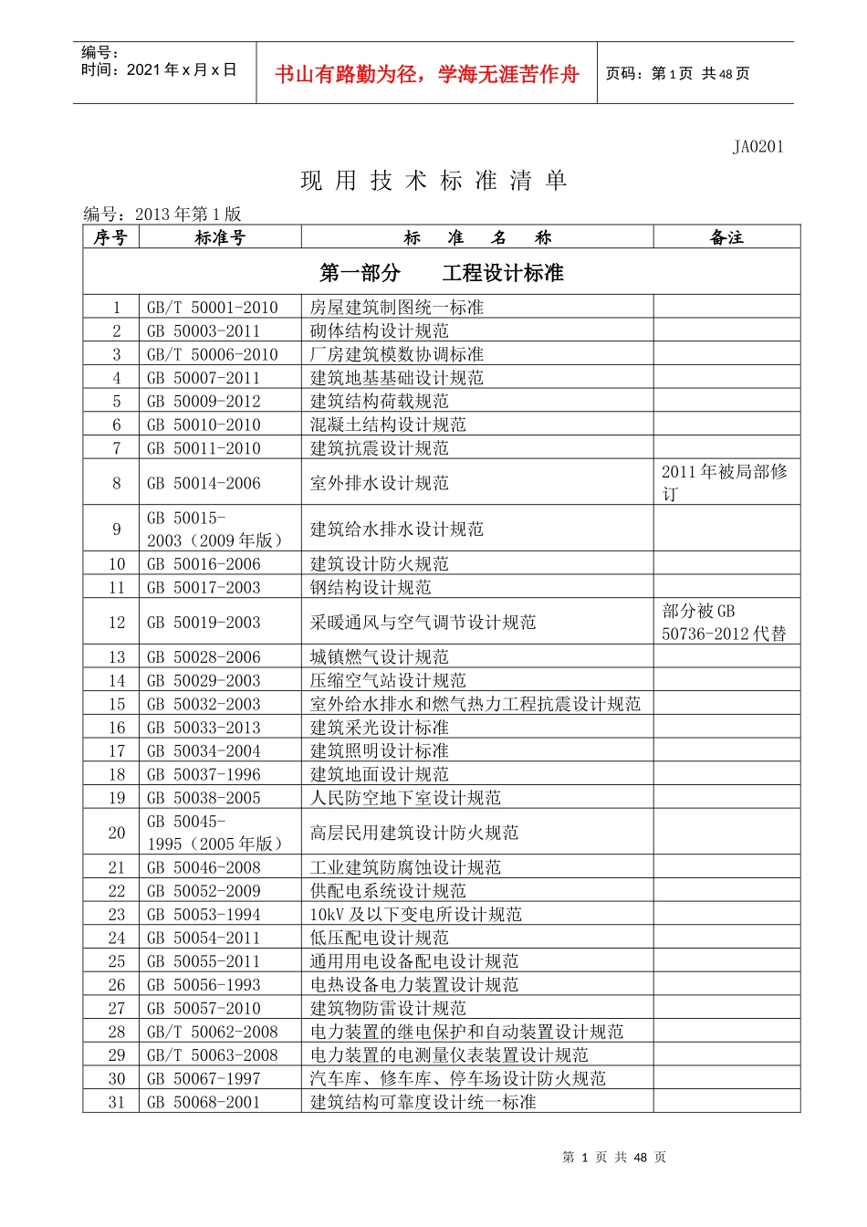 现用技术标准清单汇总(XXXX年第1版)(动态更新后)_第3页