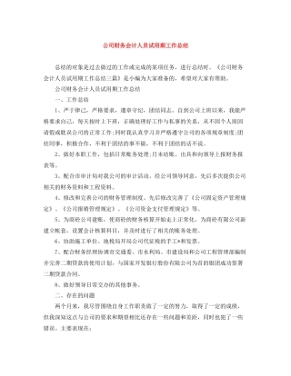 公司财务会计人员试用期工作总结