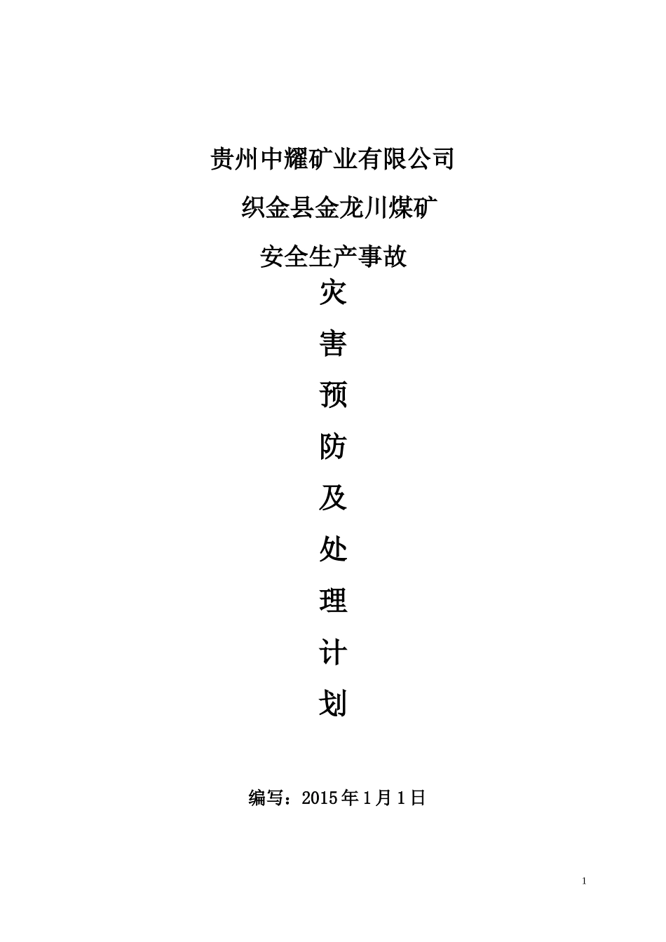 金龙川煤矿205年煤矿安全生产事故防灾计划_第1页