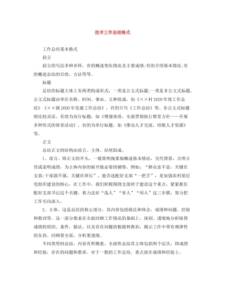 技术工作总结格式