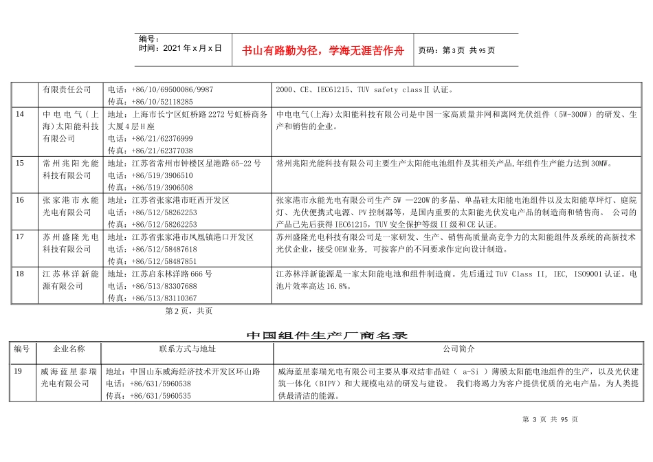 XXXX年LED太阳能组件生产厂商名录_第3页