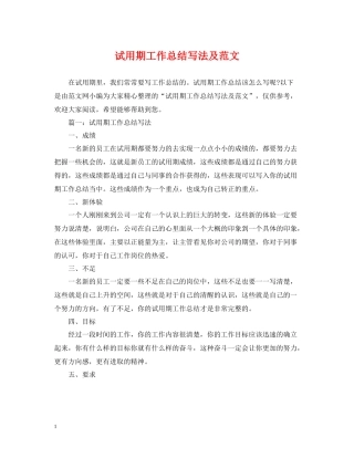 试用期工作总结写法及范文