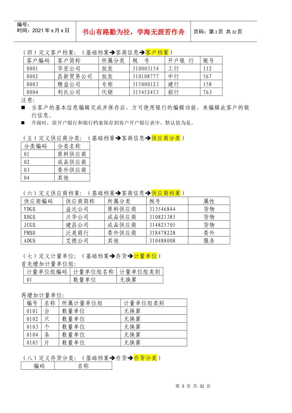 财务业务上机练习资料(采购、销售、库存、存货、应收、_第3页