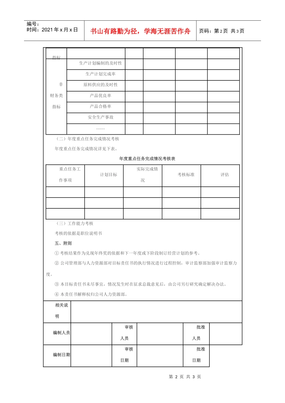 生产总监绩效考核目标责任书_第2页